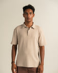Textured Knitted Polo - Beige