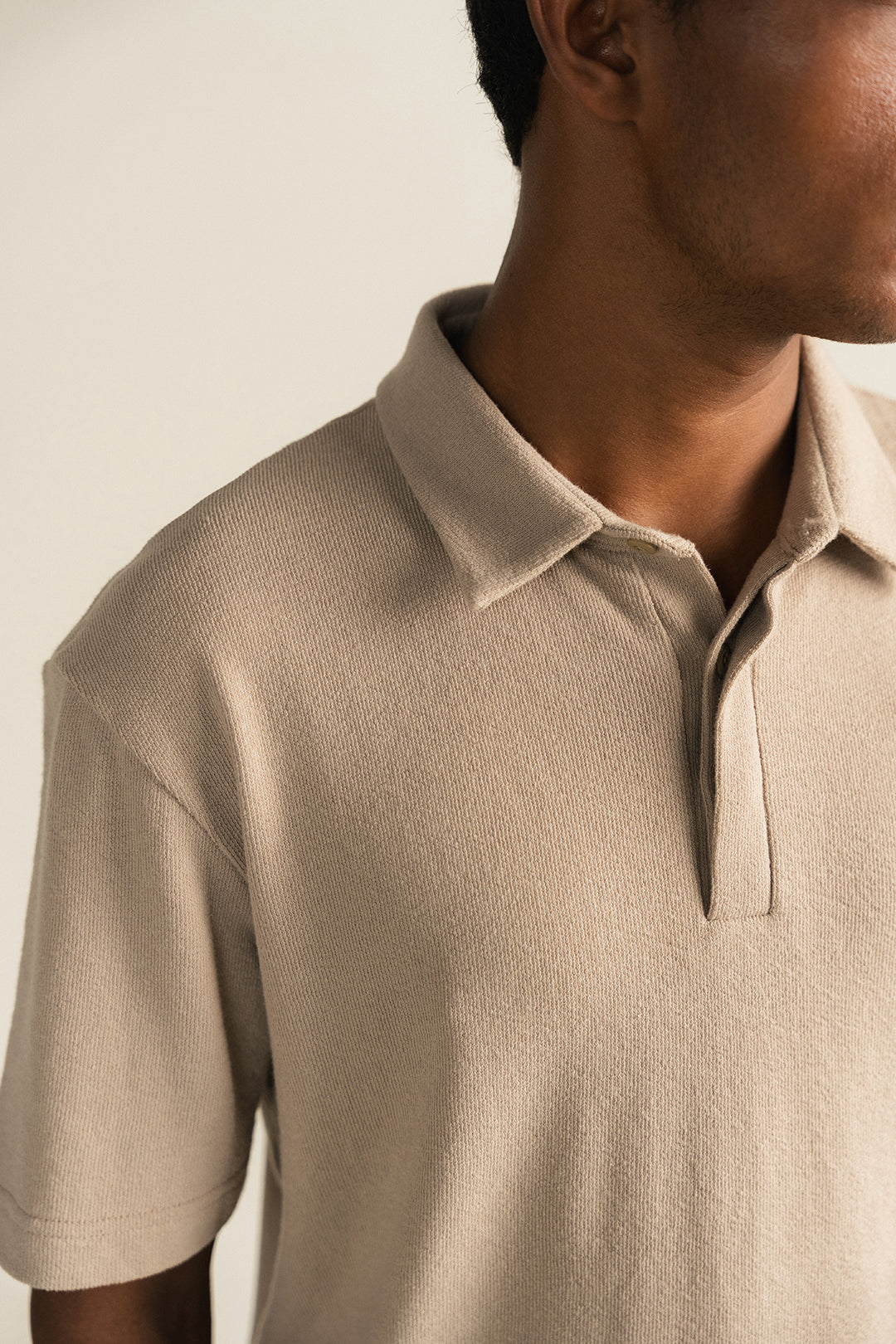 Textured Knitted Polo - Beige