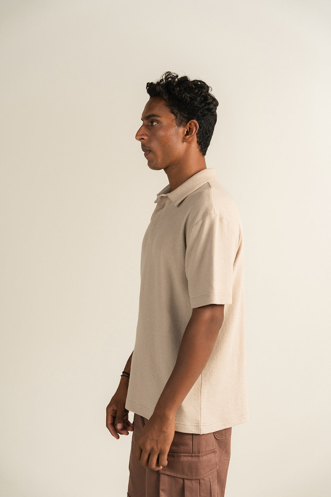 Textured Knitted Polo - Beige