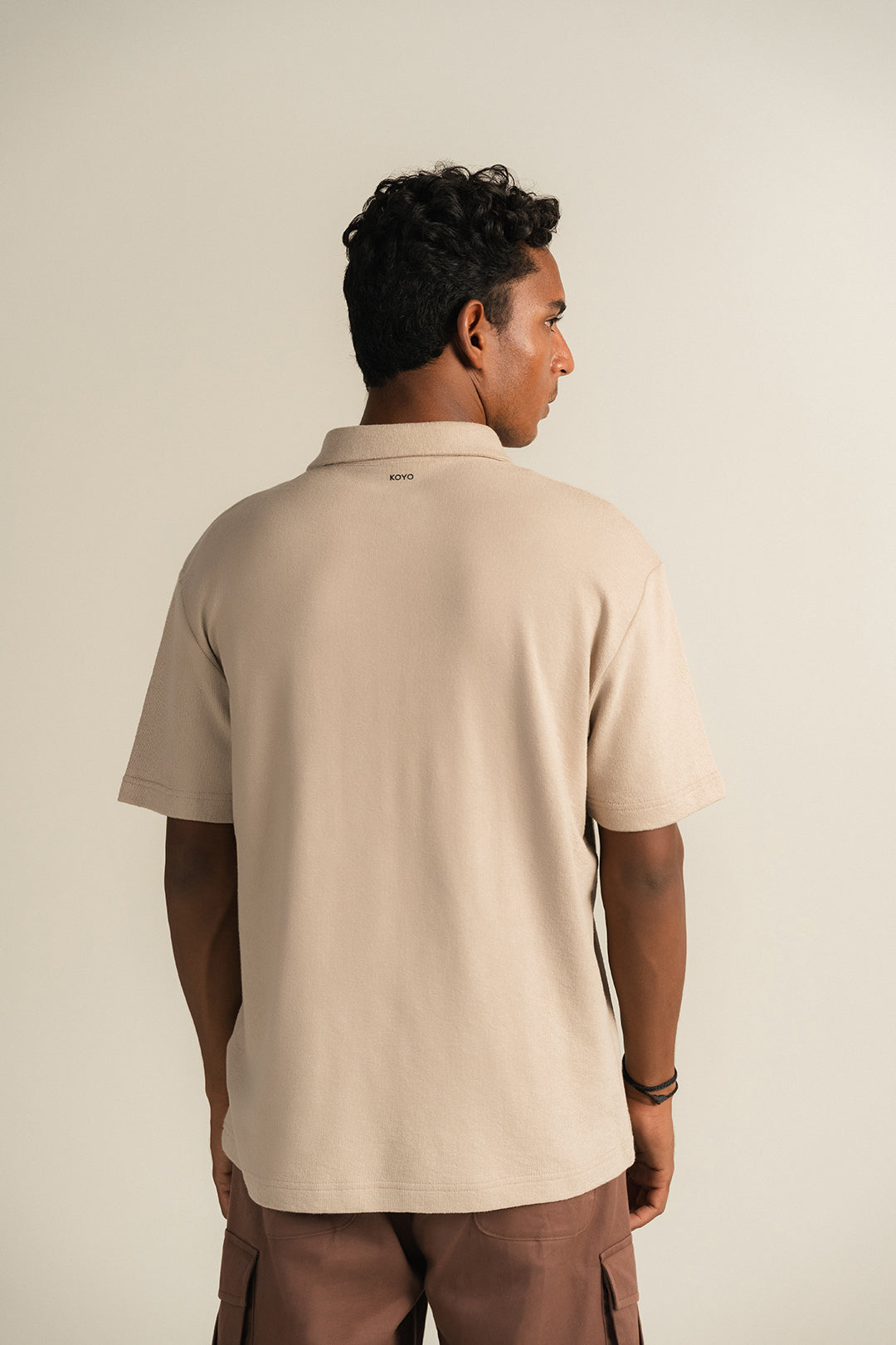 Textured Knitted Polo - Beige