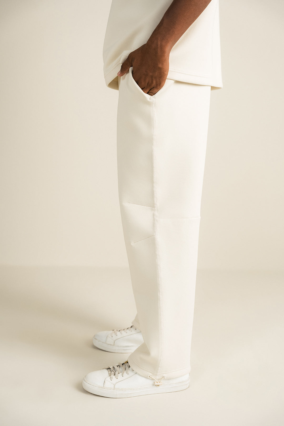 Cottonlock Panelled Trousers - Cream