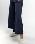 Melange Crop Flare Navy Pants