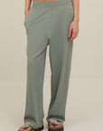 Straight Leg Rib Pants - Sage Green