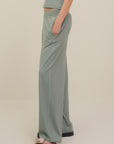 Straight Leg Rib Pants - Sage Green