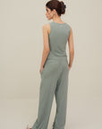 Straight Leg Rib Pants - Sage Green