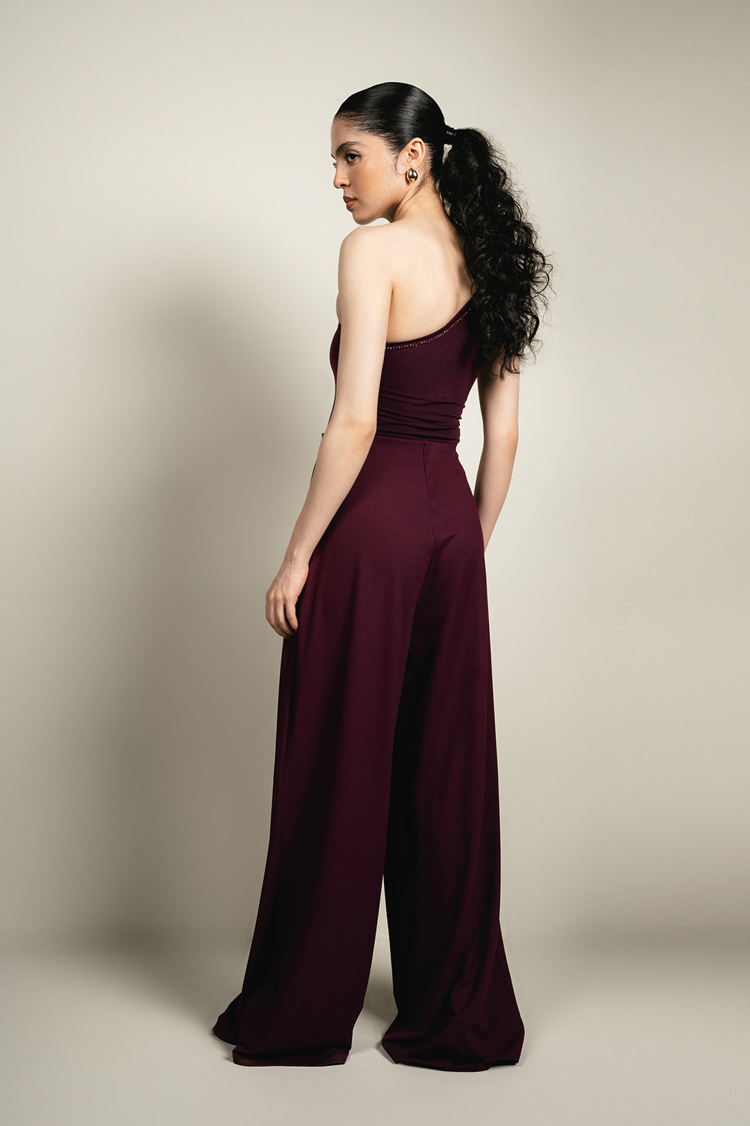 Flared Knitted Pants - Plum