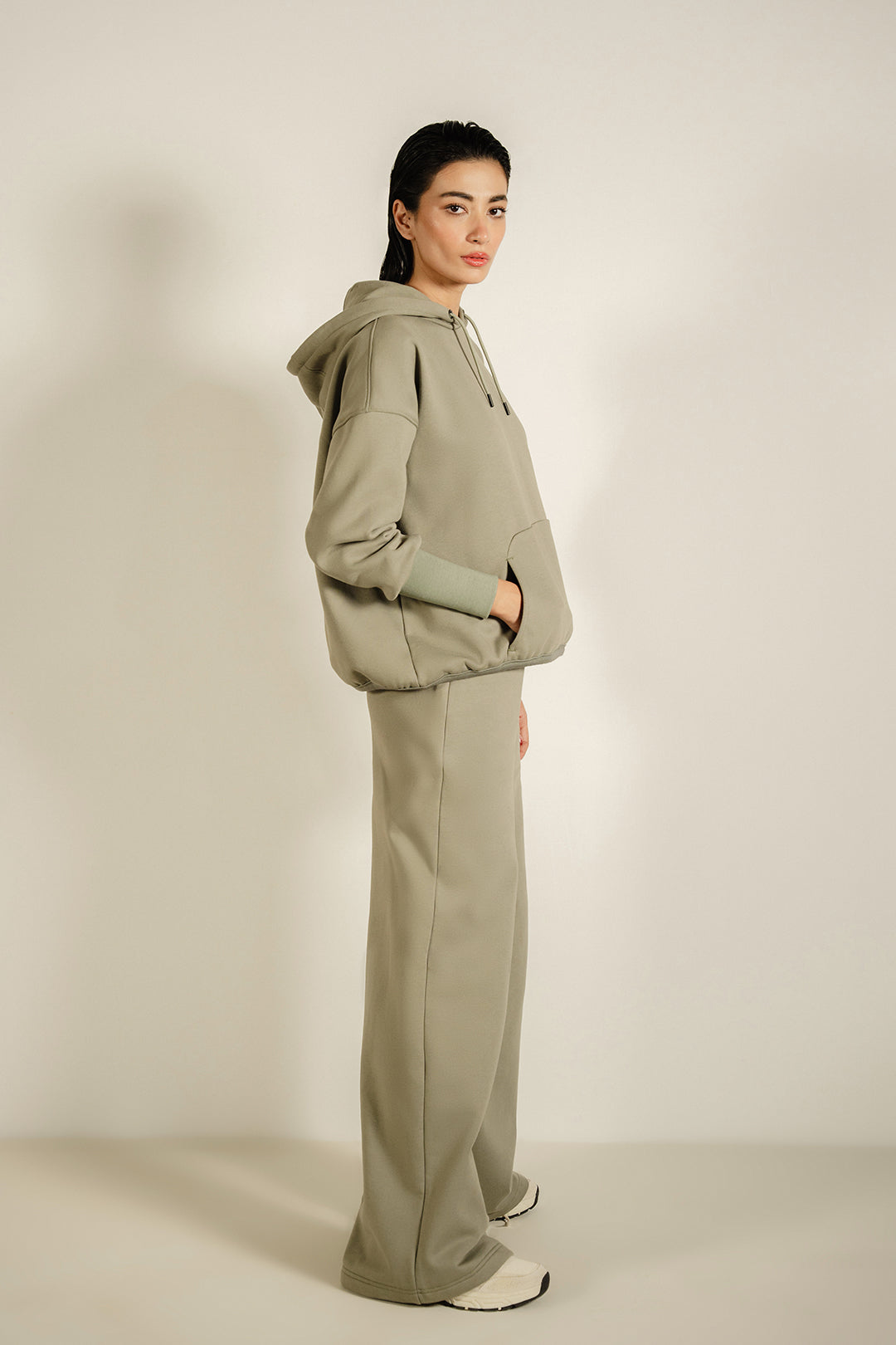 Fleece Wide Legged Pants - Sage Grey