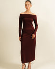 Scuba Bardot Neck Dress - Burgundy