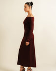 Scuba Bardot Neck Dress - Burgundy