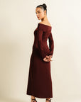 Scuba Bardot Neck Dress - Burgundy
