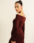 Scuba Bardot Neck Dress - Burgundy