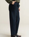 Straight Pleated Pants - Midnight Blue