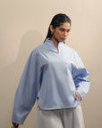 Cocoon Sleeve Poplin Top - Powder Blue