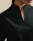 Asian Collar Knit Top - Black