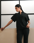 Asian Collar Knit Top - Black