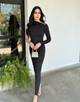 Asymmetric Pulled Neck Dress - Black