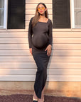 Ruched Maternity Dress - Black