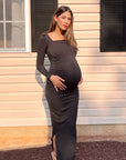 Ruched Maternity Dress - Black
