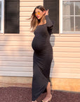 Ruched Maternity Dress - Black