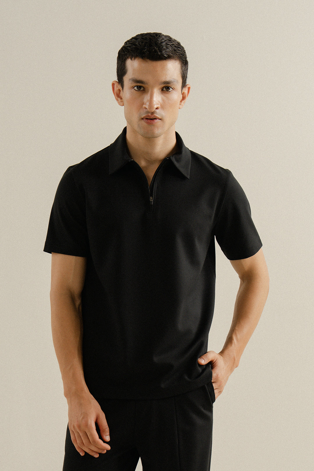 Polo Shirt with Zip up collar Black