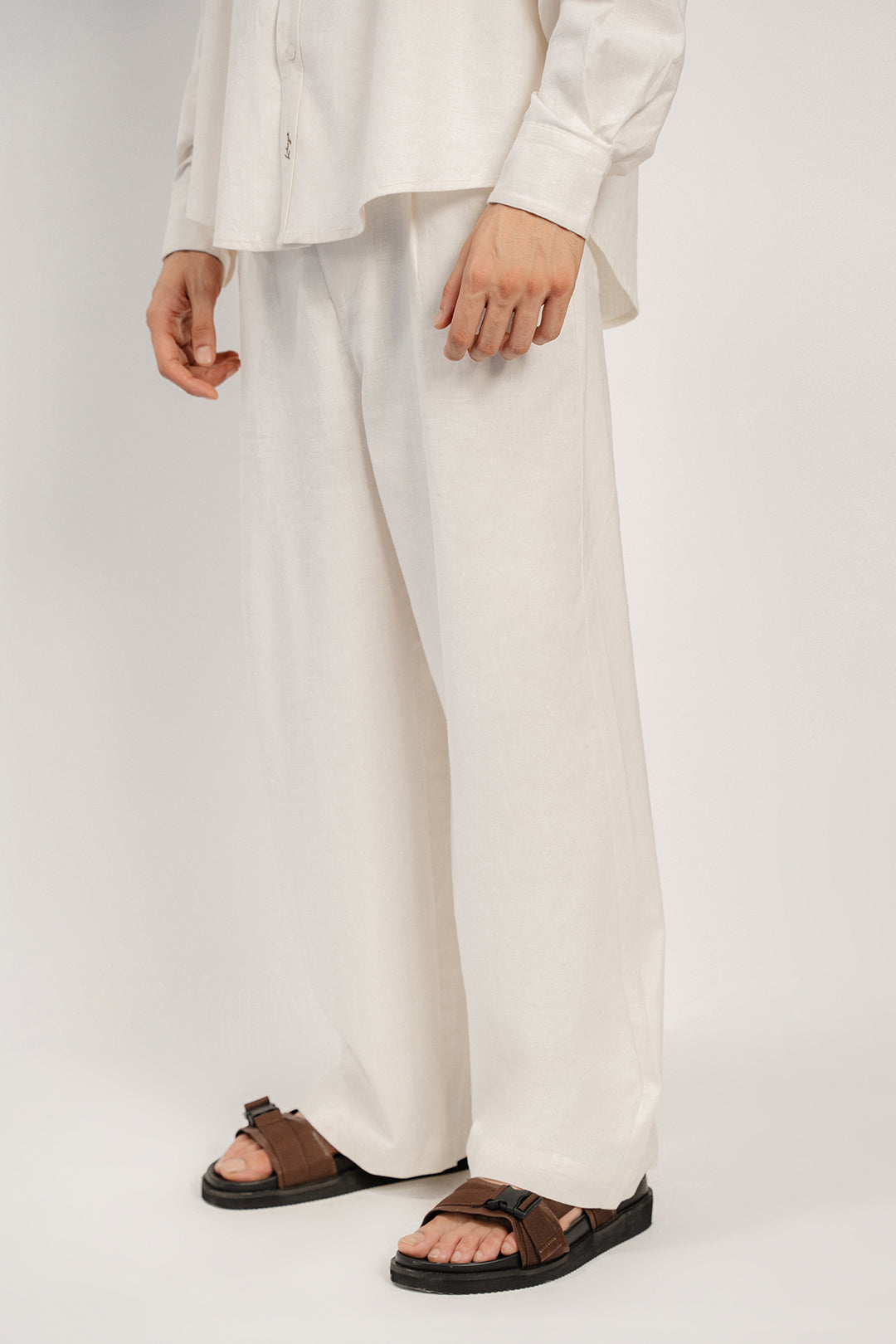 Linen Straight Fit Pants Off White