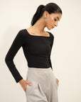 Square Neck Bodysuit - Black