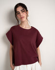 Drop Shoulder Front Forward Tee - Burgundy