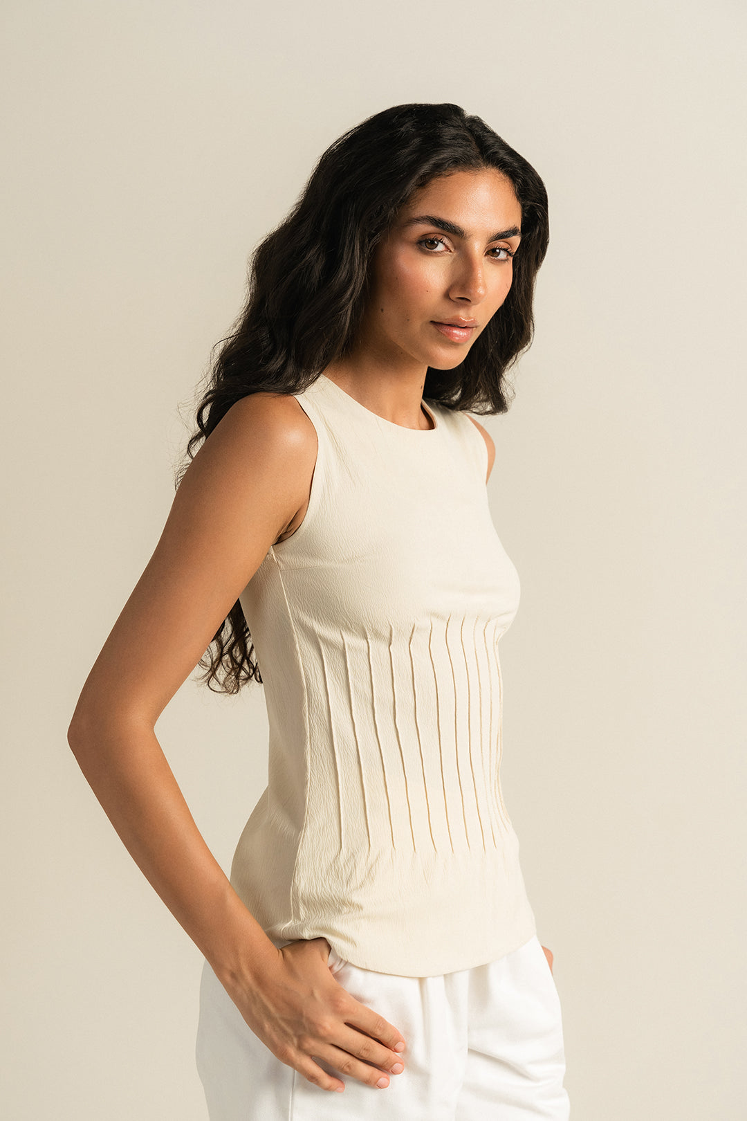 Pleated Top - Cream