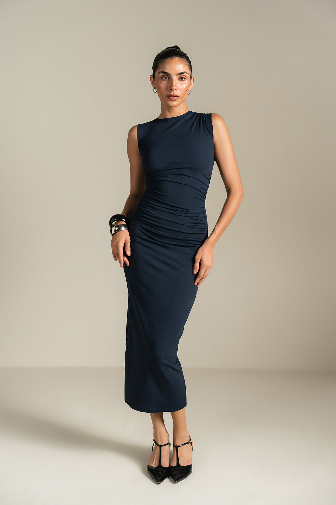 Pleated Dress - Navy