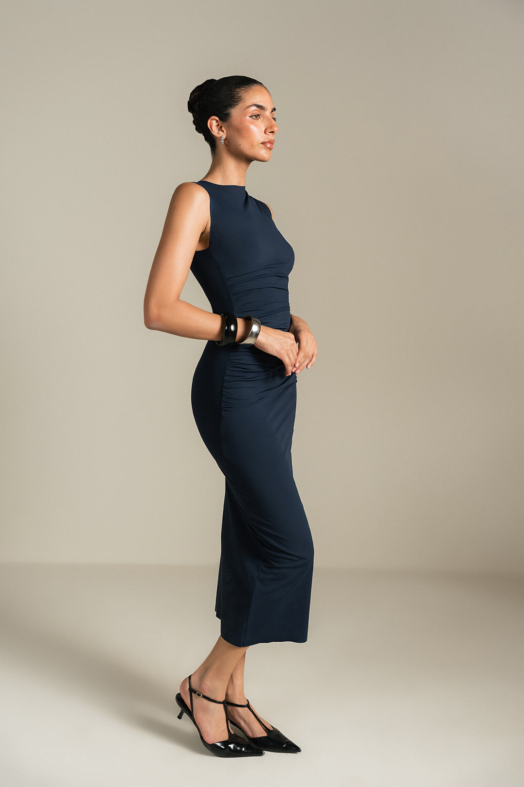 Pleated Dress - Navy