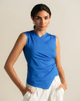 Pleated Overlap Top - Cobalt Blue