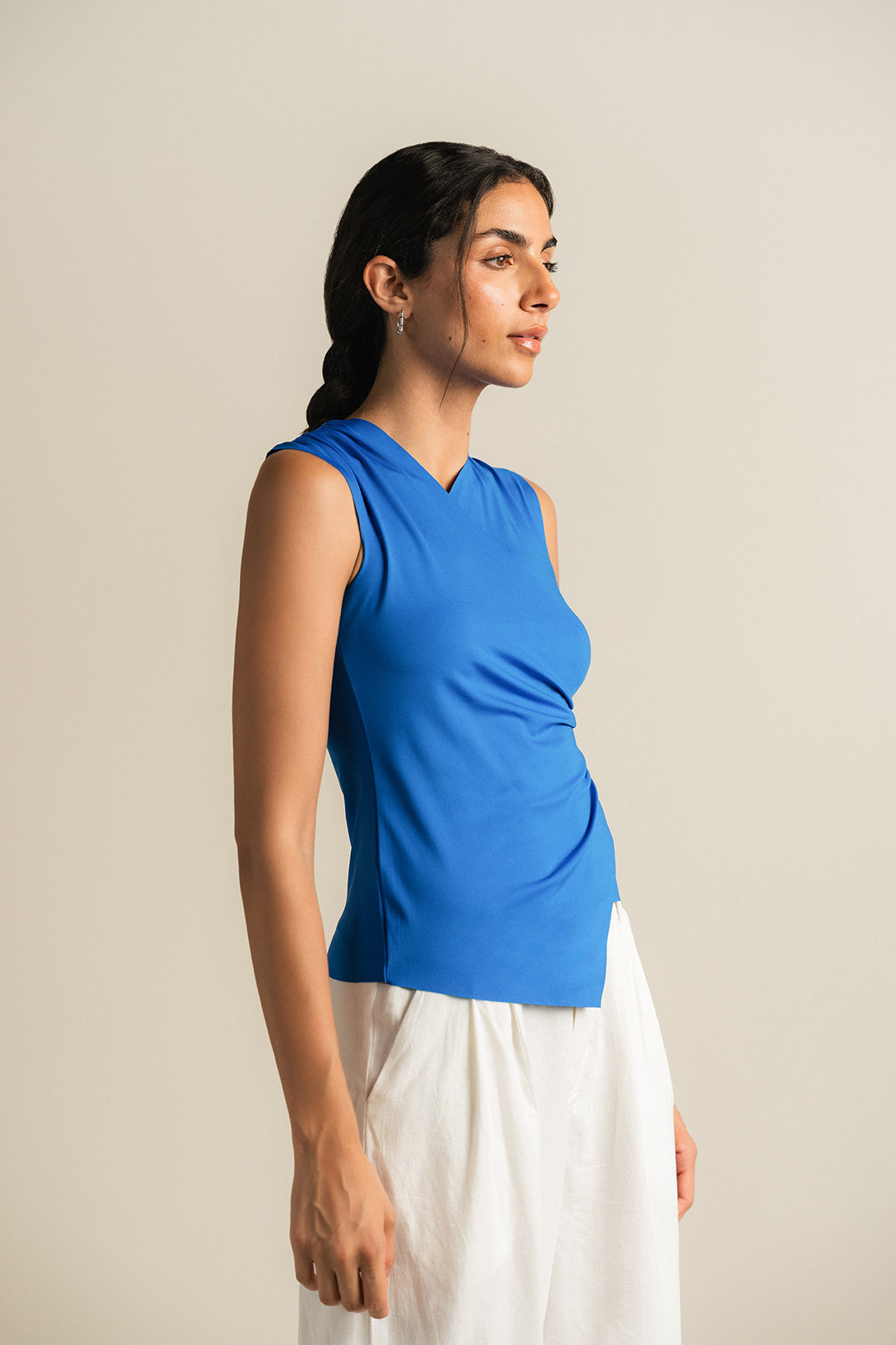 Pleated Overlap Top - Cobalt Blue