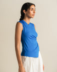 Pleated Overlap Top - Cobalt Blue