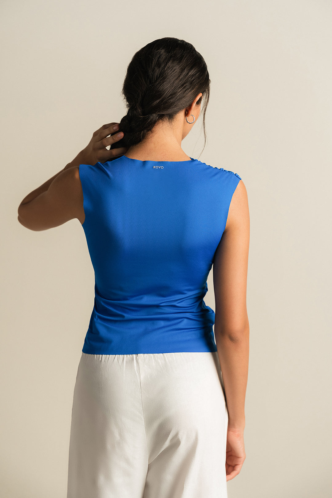 Pleated Overlap Top - Cobalt Blue