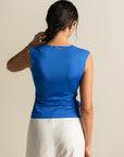 Pleated Overlap Top - Cobalt Blue