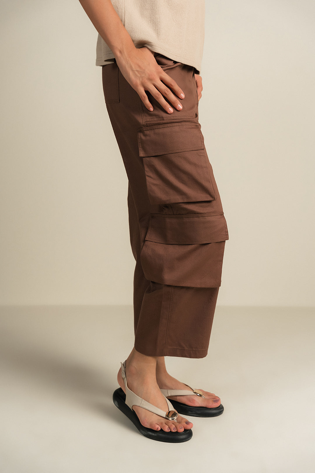 Twill Cargo Pants-Brown