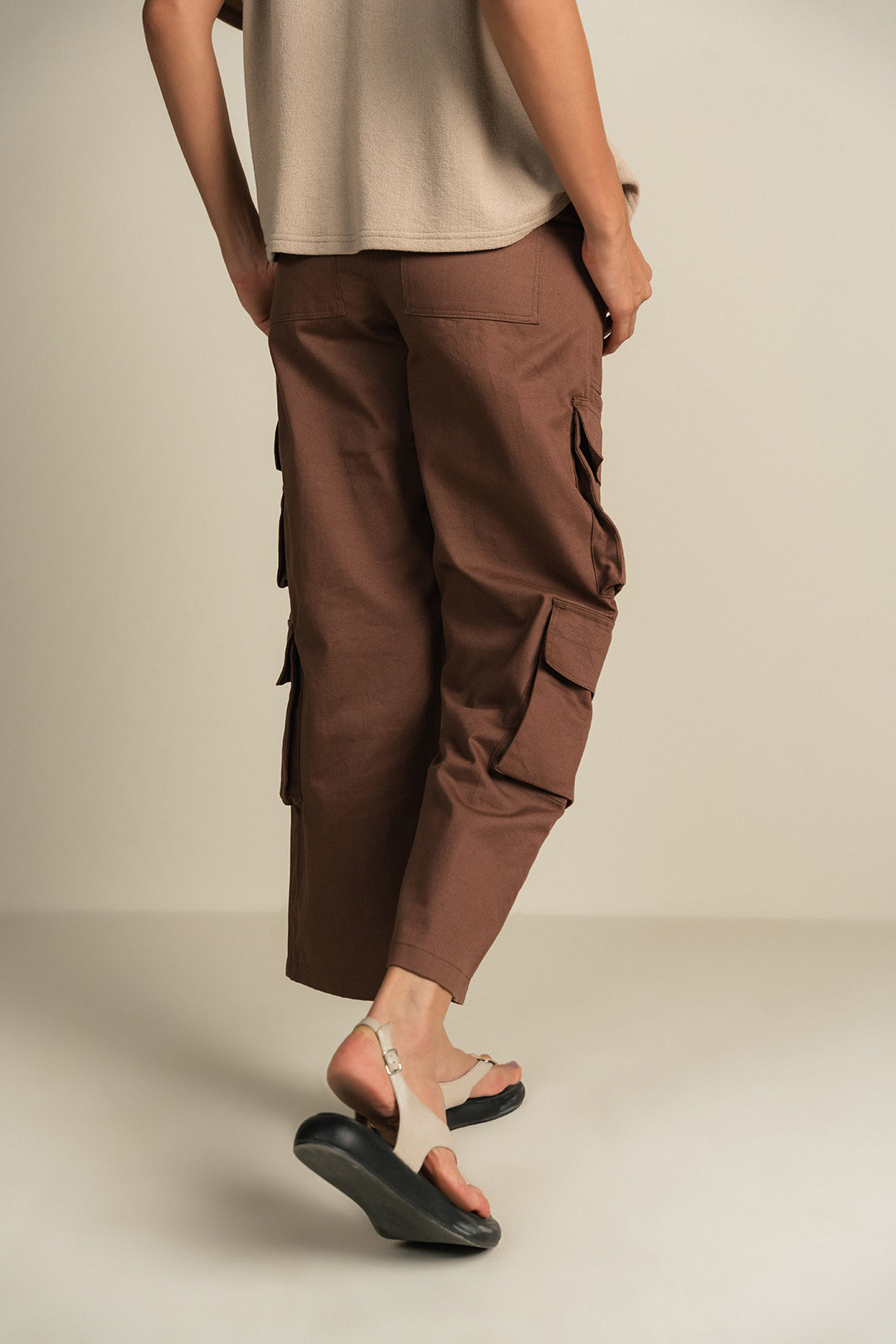 Twill Cargo Pants-Brown