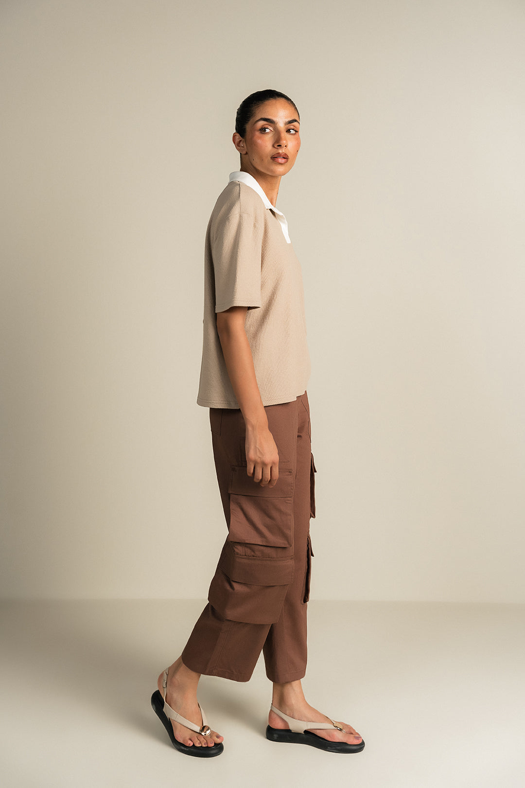 Twill Cargo Pants-Brown