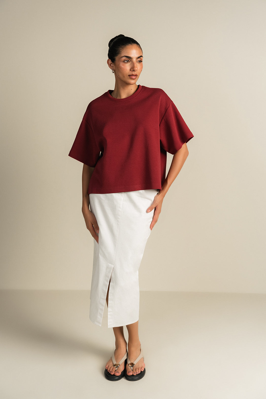Boxy Tee-Burgundy