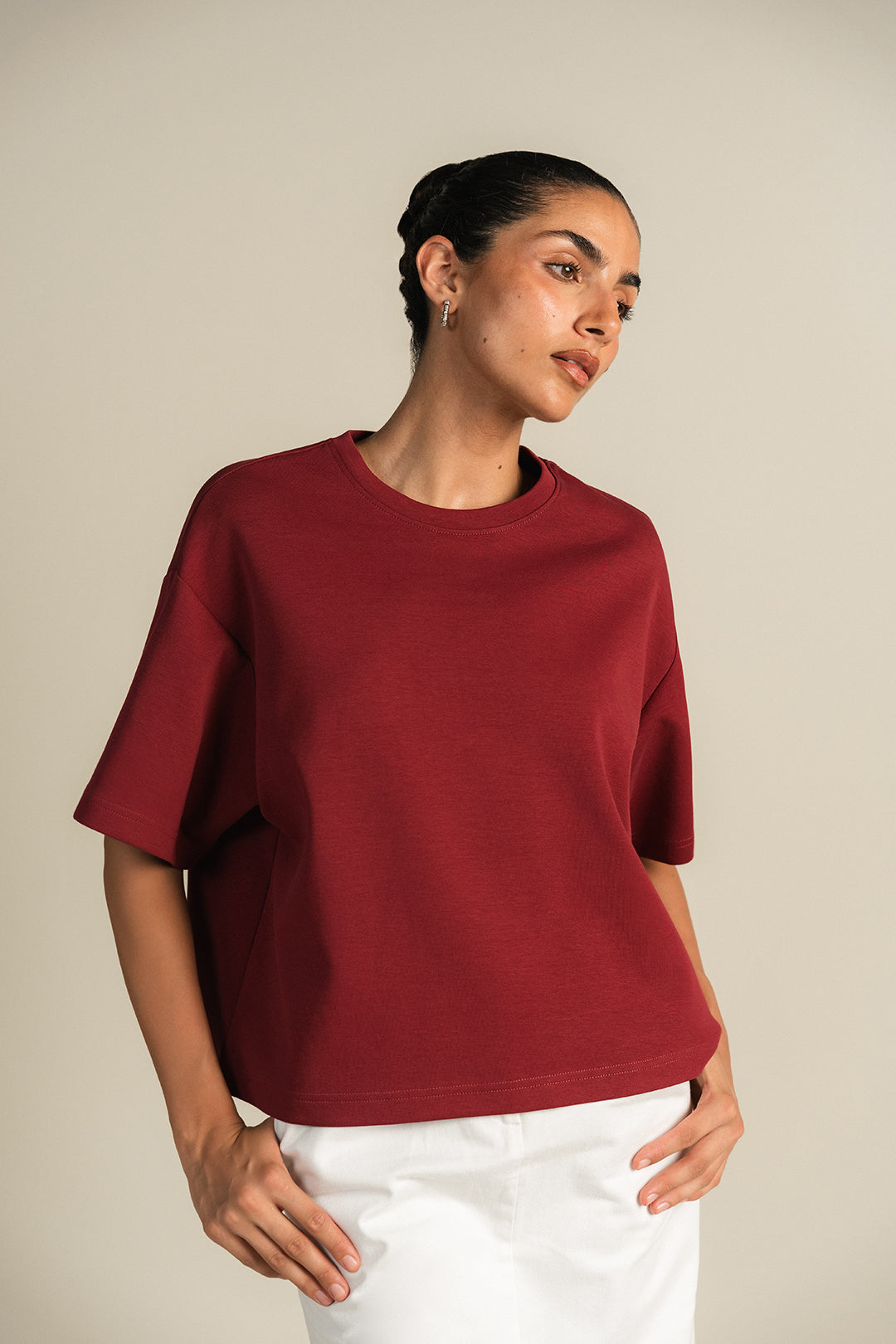 Boxy Tee-Burgundy