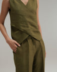 Wrap linen Top - Olive