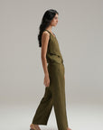 Wrap linen Top - Olive