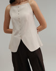 Tailored Cross Hatch Vest - Sand