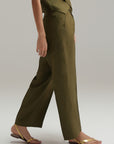 Straight Fit Linen Pants - Olive