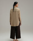 High Low Cross Hatch Button Down - Caramel