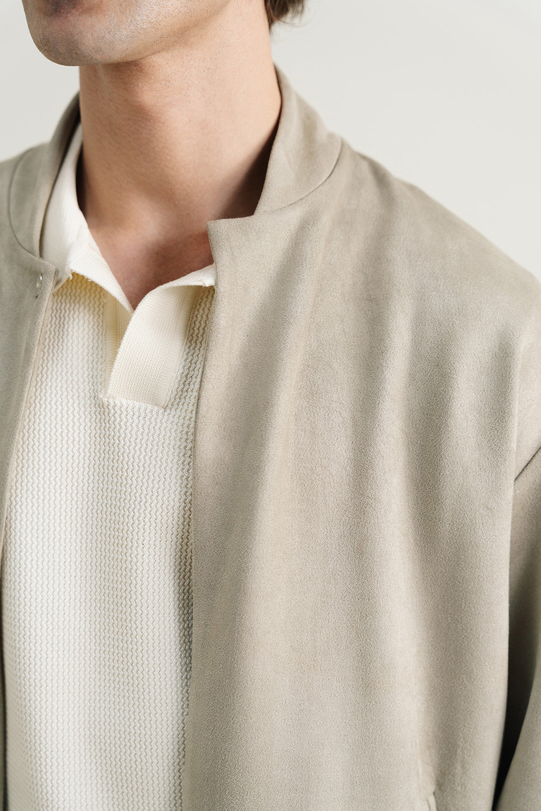 Suede Varsity Jacket Silver Grey