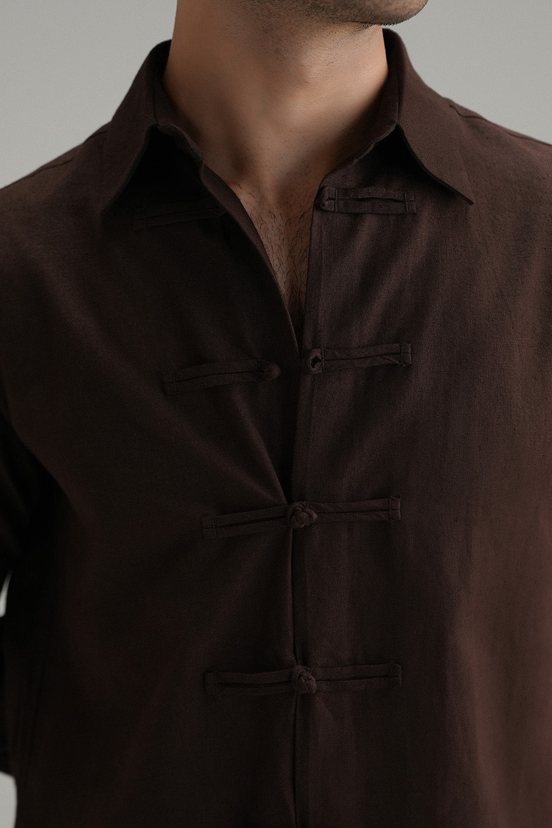 Mandarin Linen Shirt - Mocha