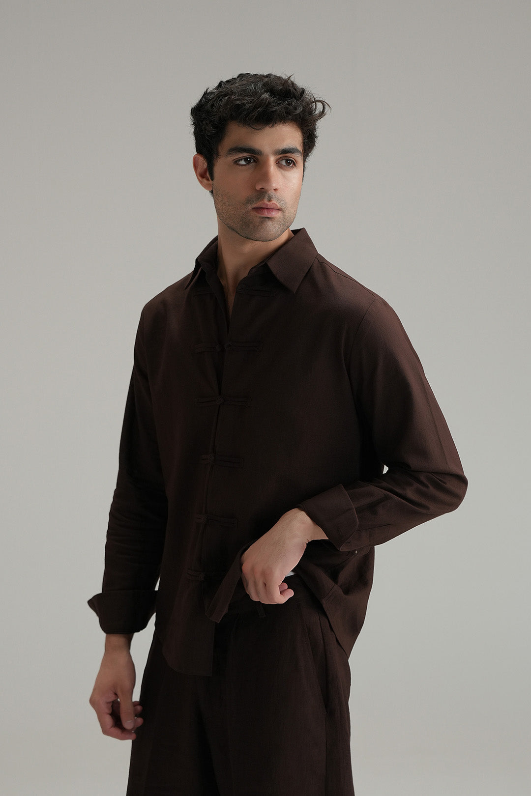 Mandarin Linen Shirt - Mocha