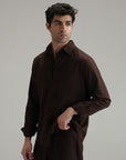 Mandarin Linen Shirt - Mocha