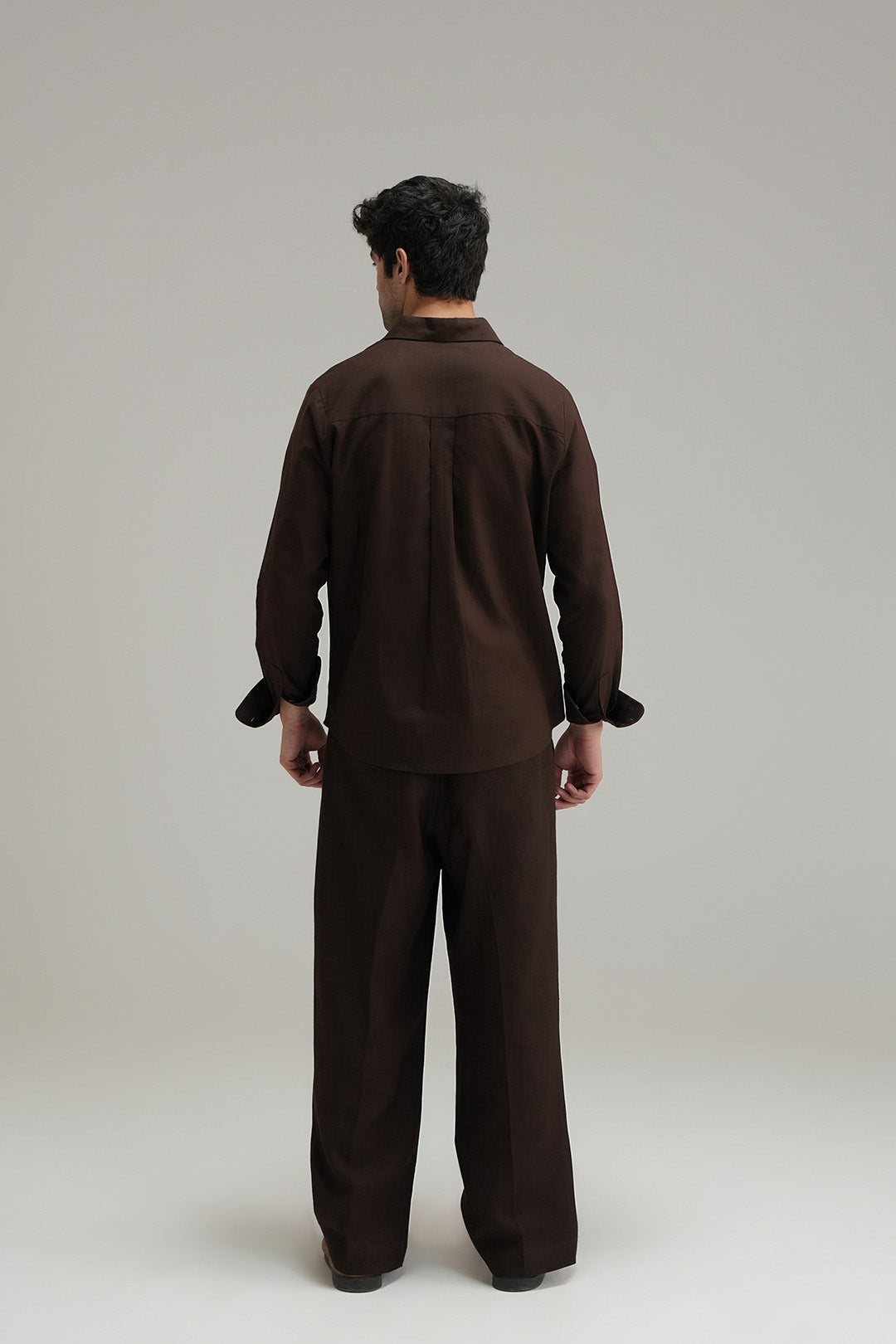 Mandarin Linen Shirt - Mocha